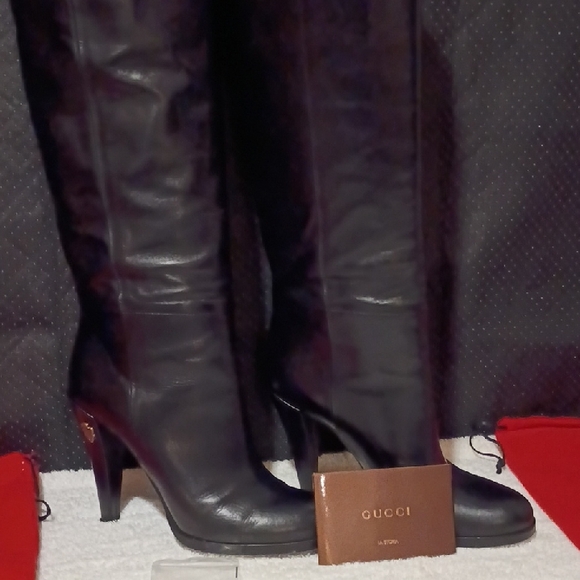 Gucci Shoes - Gucci Black Leather Over-the-Knee Heeled Boots